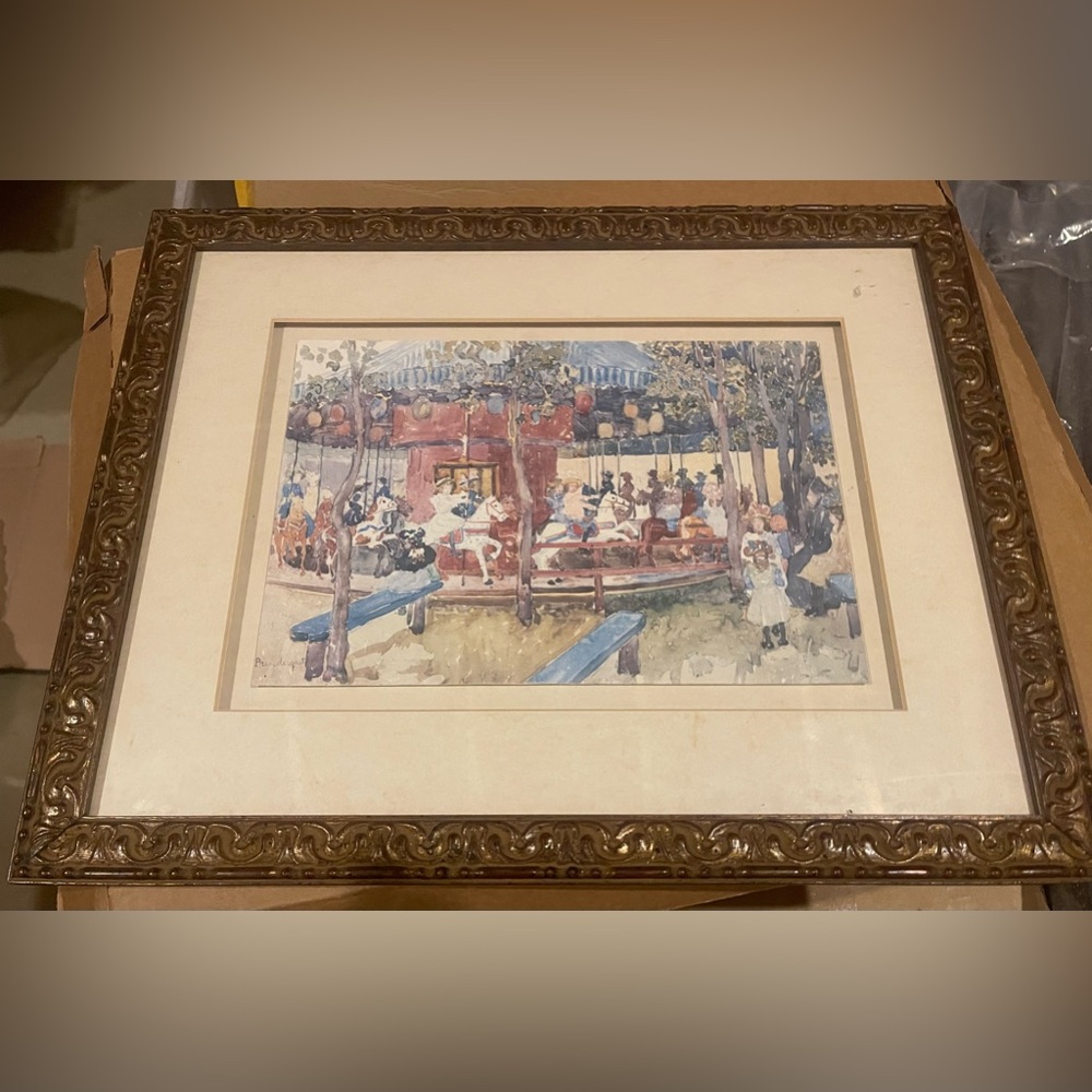 Maurice Pendergast French Framed Merry go round Art Print with Ornate Gold Frame